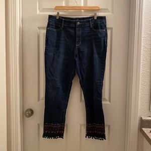 Embroidered Jeans with Pom-Pom detail